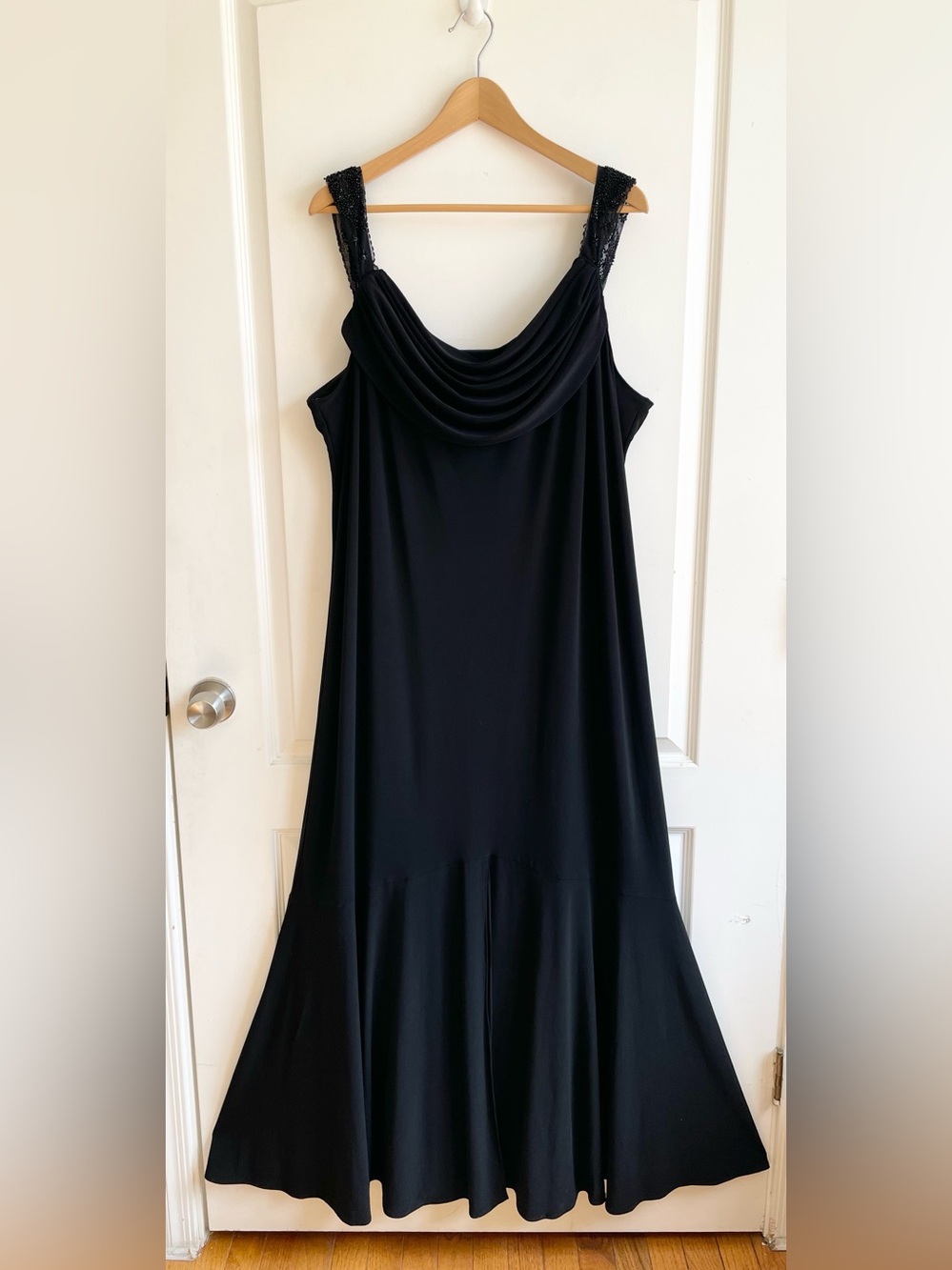 Nebiani Nights Cowl Neck Beaded Straps Evening Gown Dress Plus Size 20W Black